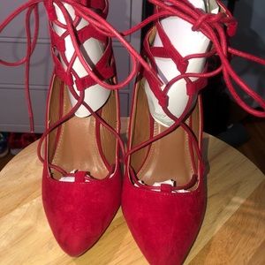 Fire Red Lace Up Heels from Charlotte Russe